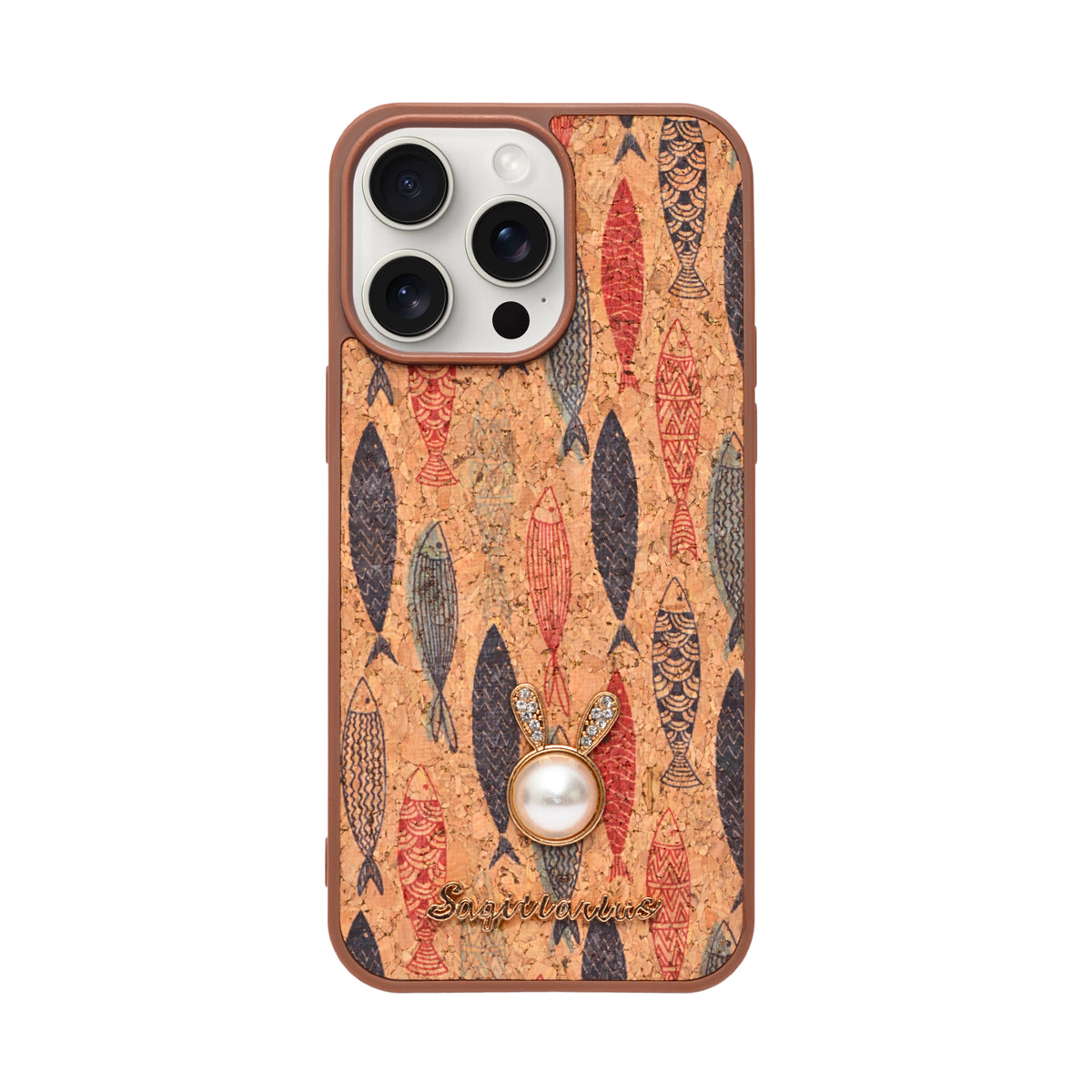 Bohemian Ethnic Print Cork Texture with Pearl Detail Phone Case for iPhone 14 Pro Max