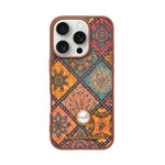 Bohemian Ethnic Print Cork Texture with Pearl Detail Phone Case for iPhone 16 Pro