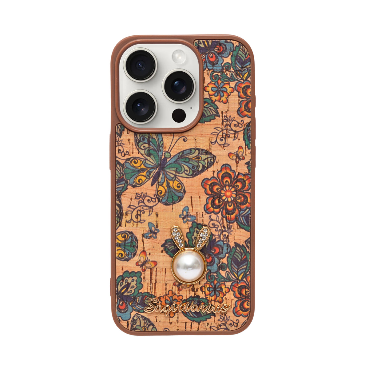 Bohemian Ethnic Print Cork Texture with Pearl Detail Phone Case for iPhone 15 Pro