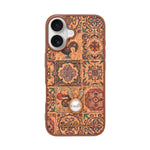 Bohemian Ethnic Print Cork Texture with Pearl Detail Phone Case for iPhone 16