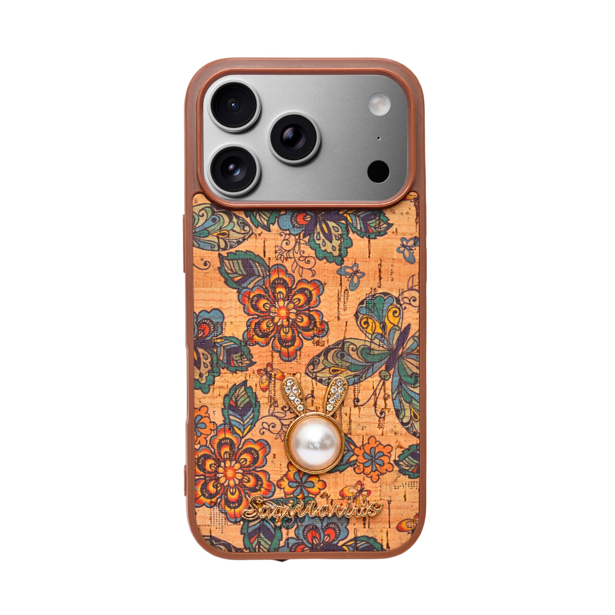 Bohemian Ethnic Print Cork Texture with Pearl Detail Phone Case for iPhone 17 Pro