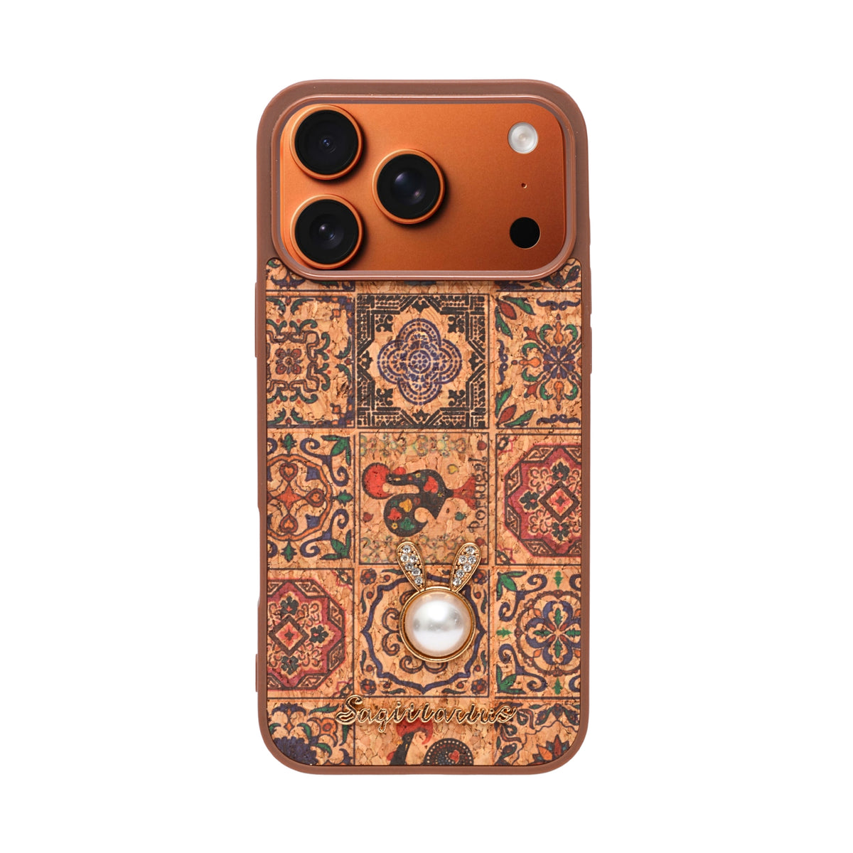 Bohemian Ethnic Print Cork Texture with Pearl Detail Phone Case for iPhone 17 Pro Max