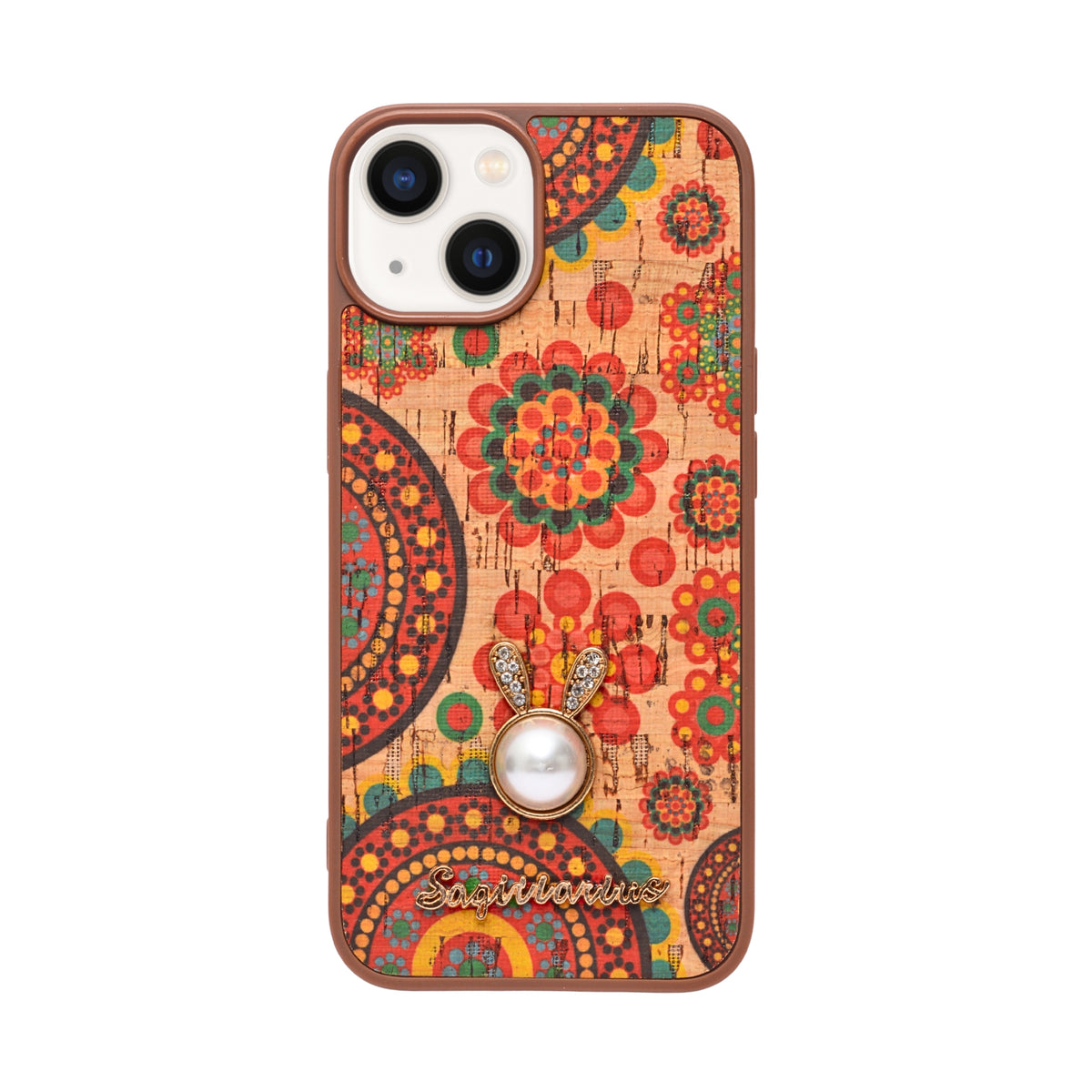 Bohemian Ethnic Print Cork Texture with Pearl Detail Phone Case for iPhone 13 / 14