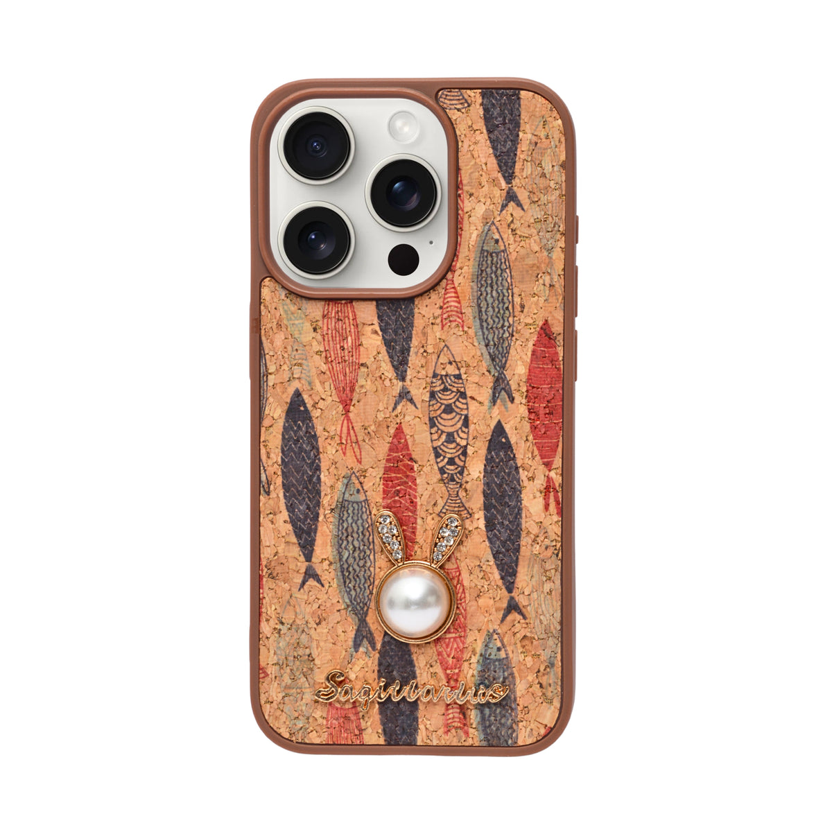 Bohemian Ethnic Print Cork Texture with Pearl Detail Phone Case for iPhone 15 Pro