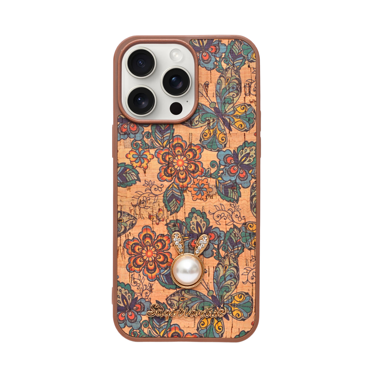 Bohemian Ethnic Print Cork Texture with Pearl Detail Phone Case for iPhone 14 Pro Max