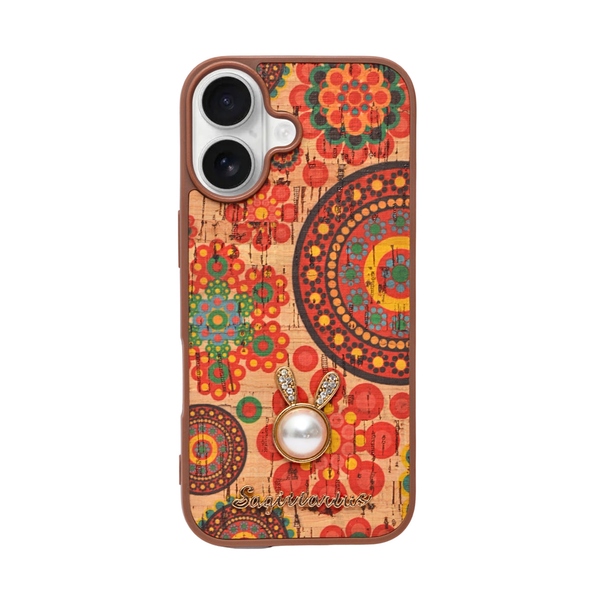 Bohemian Ethnic Print Cork Texture with Pearl Detail Phone Case for iPhone 17