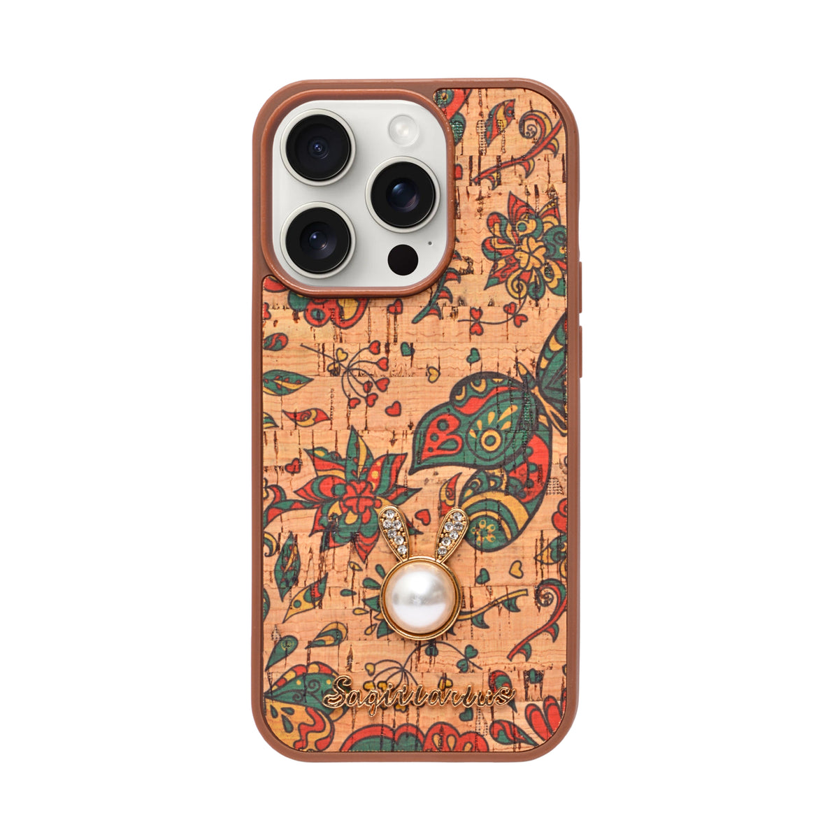 Bohemian Ethnic Print Cork Texture with Pearl Detail Phone Case for iPhone 14 Pro