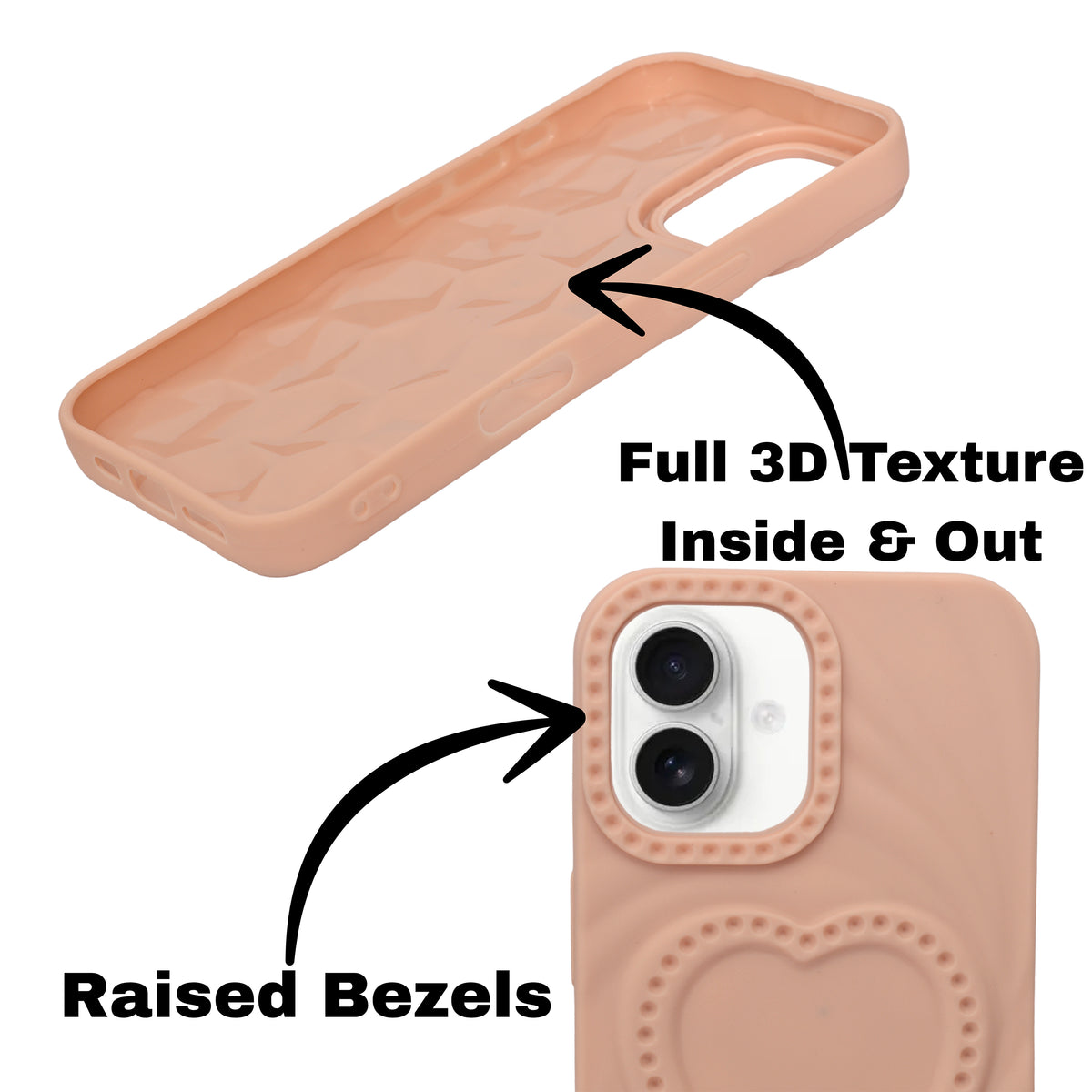 3D Heart Design Soft Silicone Protective Case for iPhone 16 Plus