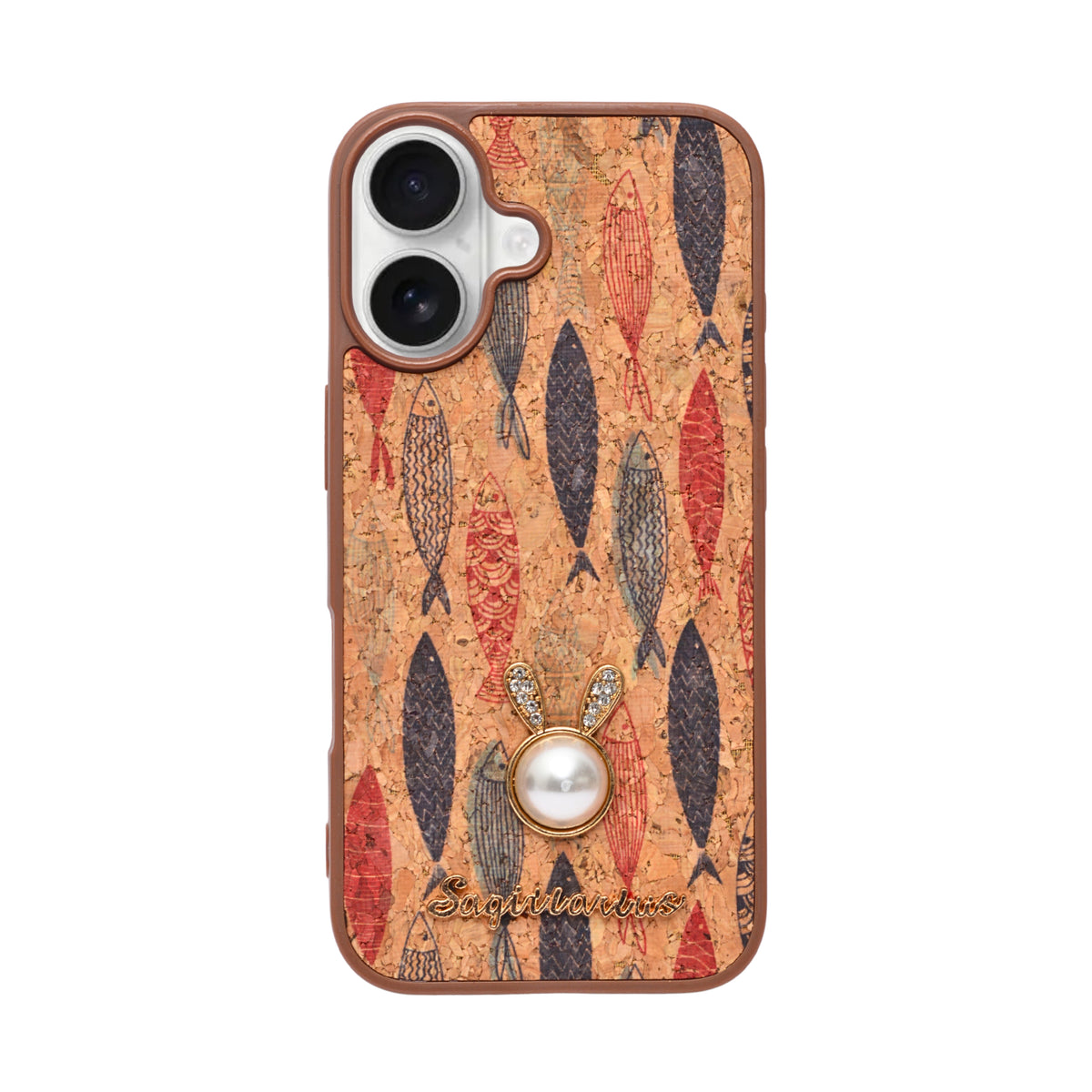 Bohemian Ethnic Print Cork Texture with Pearl Detail Phone Case for iPhone 16