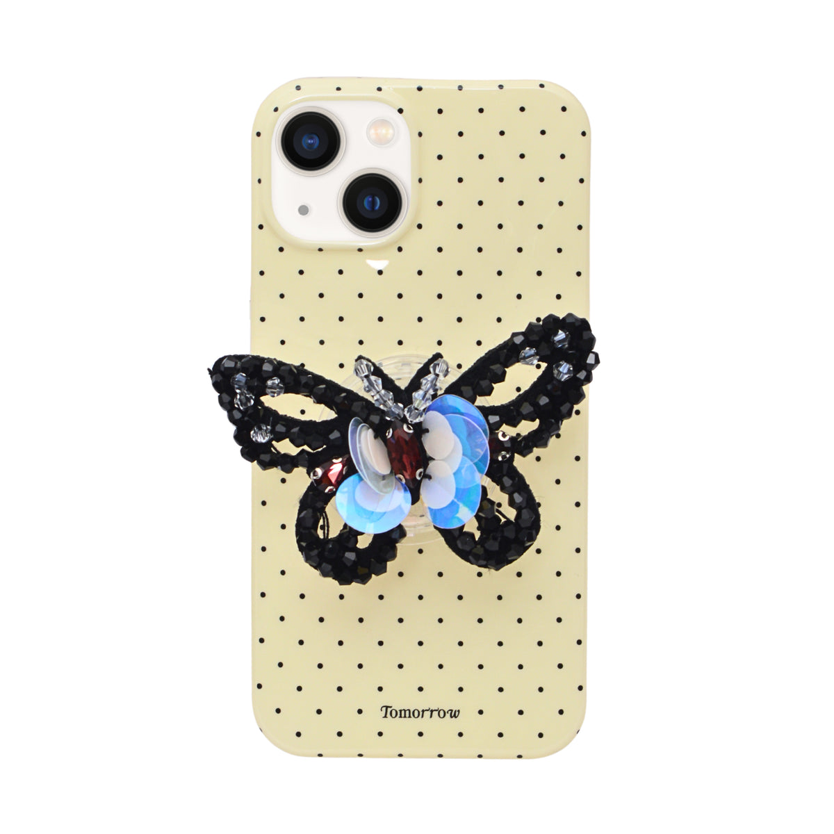 Luxury Polka Dot with 3D Sequin Butterfly PopSocket Phone Case for iPhone 13/ 14