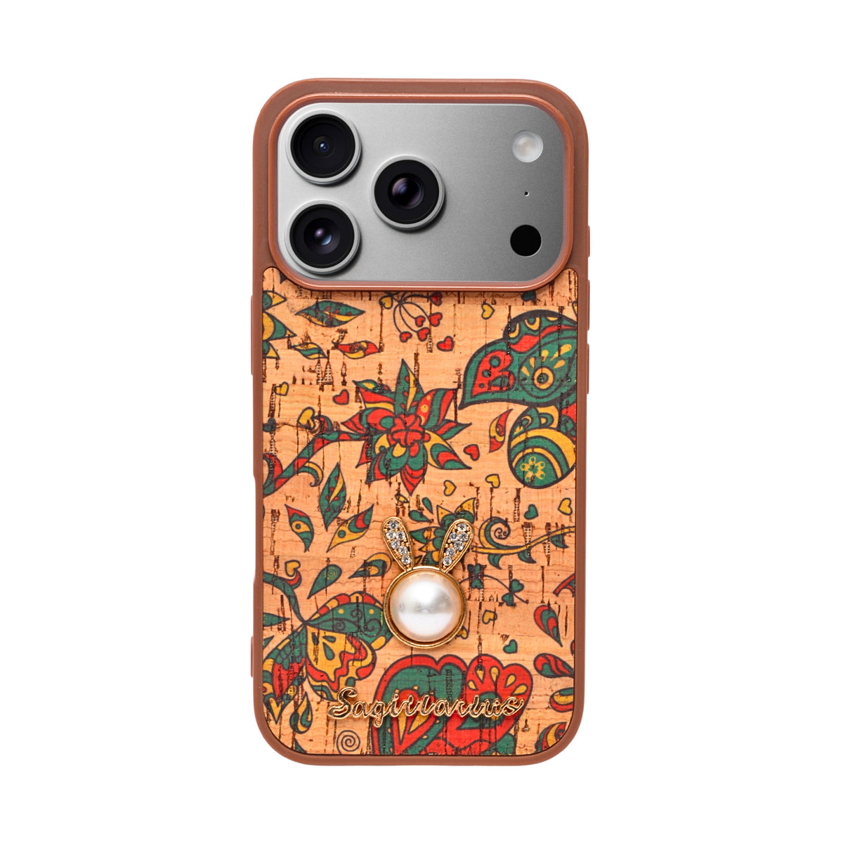 Bohemian Ethnic Print Cork Texture with Pearl Detail Phone Case for iPhone 17 Pro