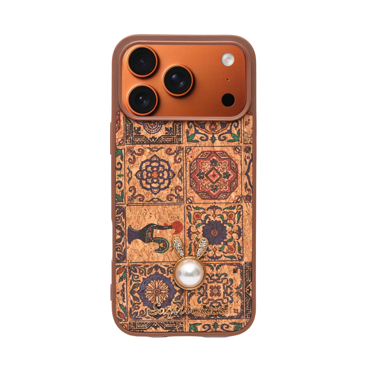 Bohemian Ethnic Print Cork Texture with Pearl Detail Phone Case for iPhone 17 Pro Max