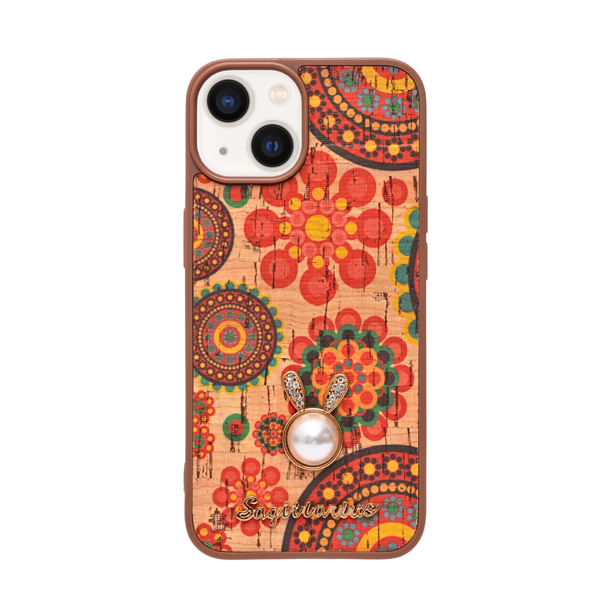Bohemian Ethnic Print Cork Texture with Pearl Detail Phone Case for iPhone 13 / 14