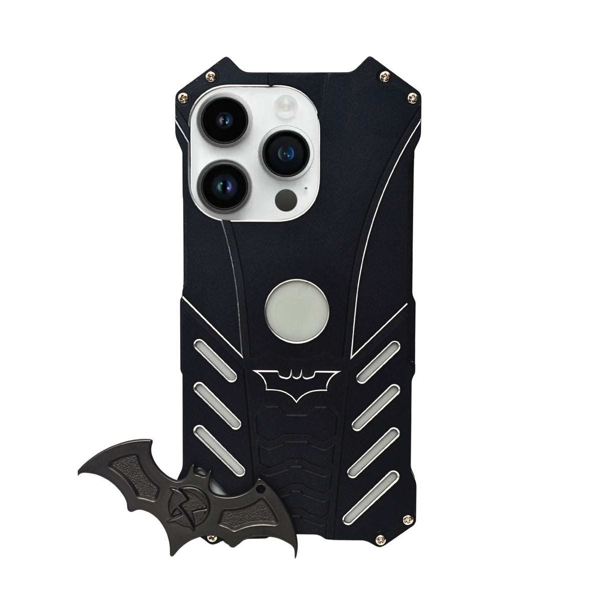 Premium Metal Bat Phone Case with Screw Detailing and Logo Cutout for iPhone 13 Pro