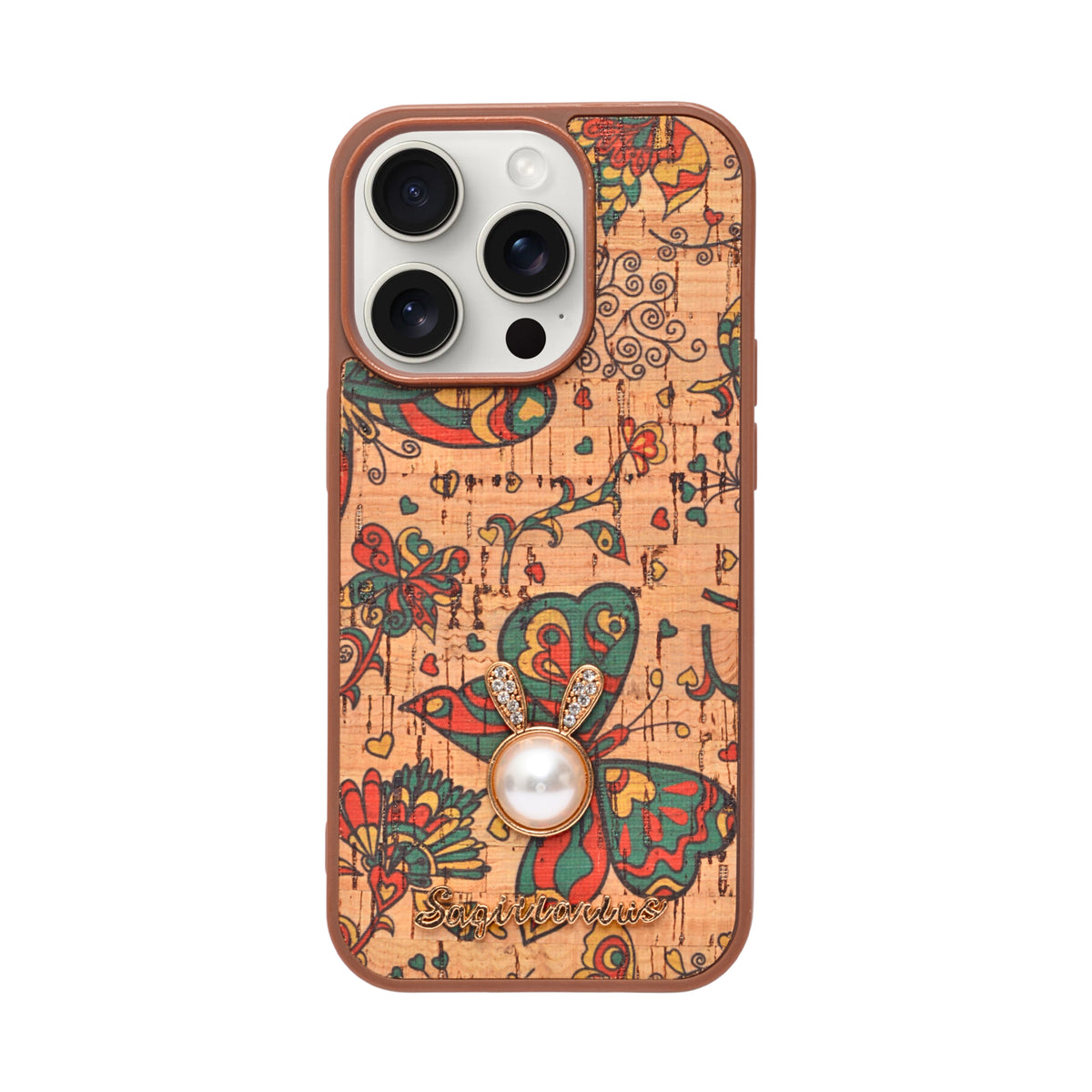 Bohemian Ethnic Print Cork Texture with Pearl Detail Phone Case for iPhone 14 Pro
