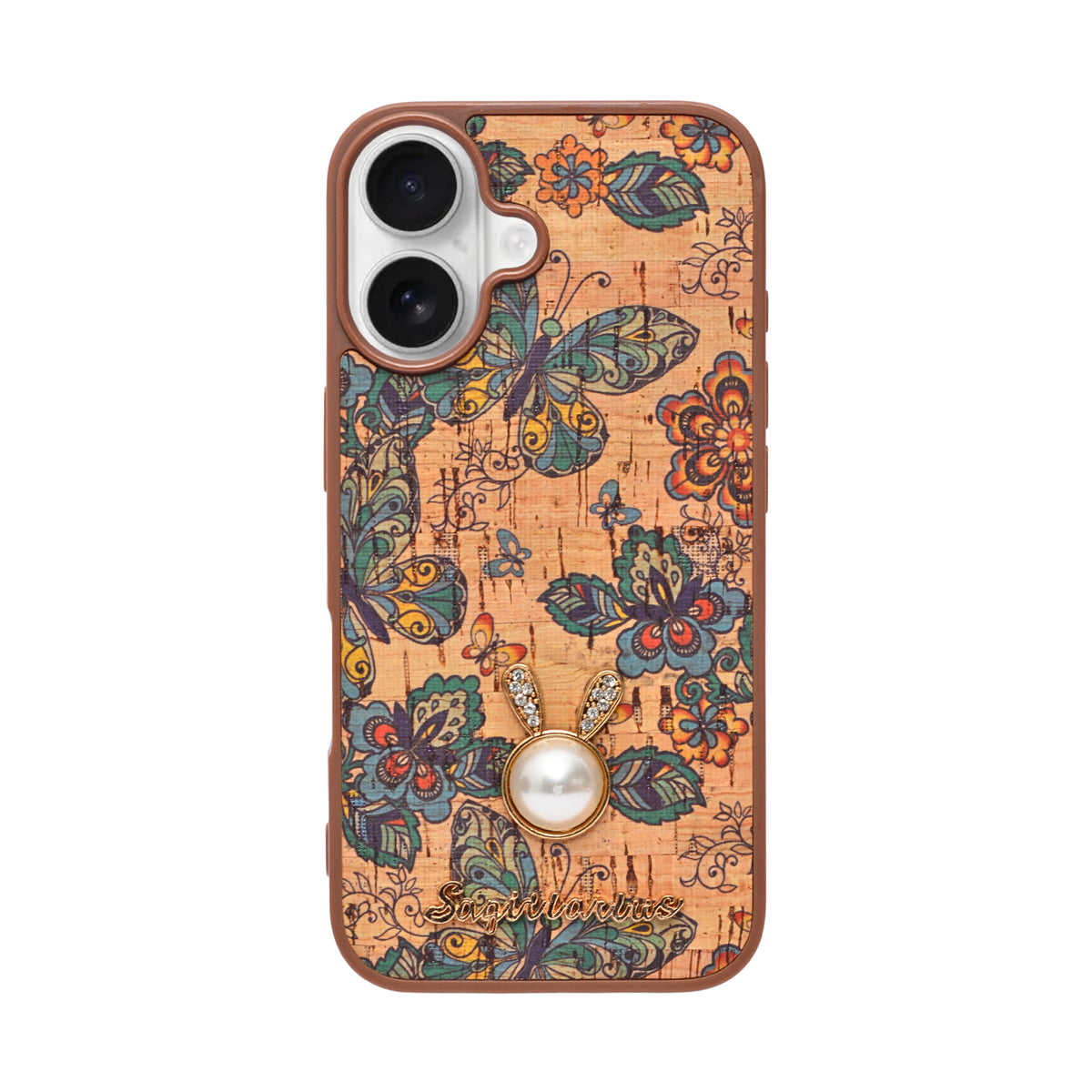 Bohemian Ethnic Print Cork Texture with Pearl Detail Phone Case for iPhone 16