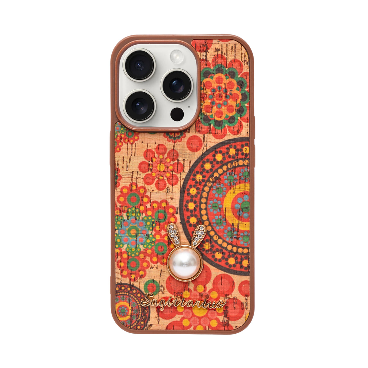 Bohemian Ethnic Print Cork Texture with Pearl Detail Phone Case for iPhone 14 Pro