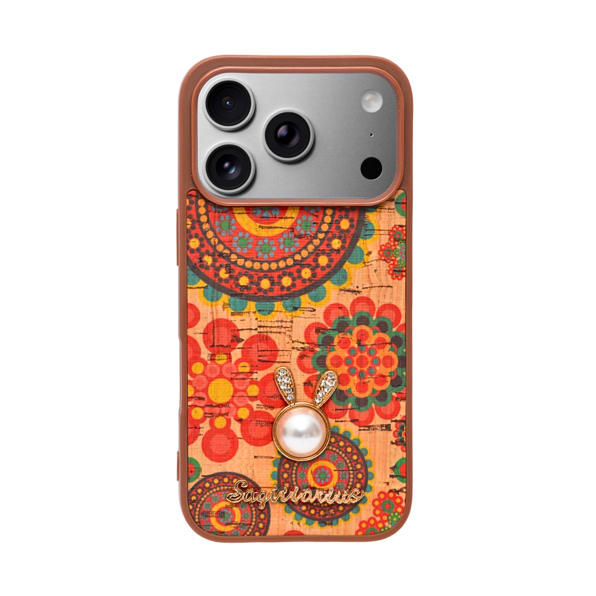 Bohemian Ethnic Print Cork Texture with Pearl Detail Phone Case for iPhone 17 Pro