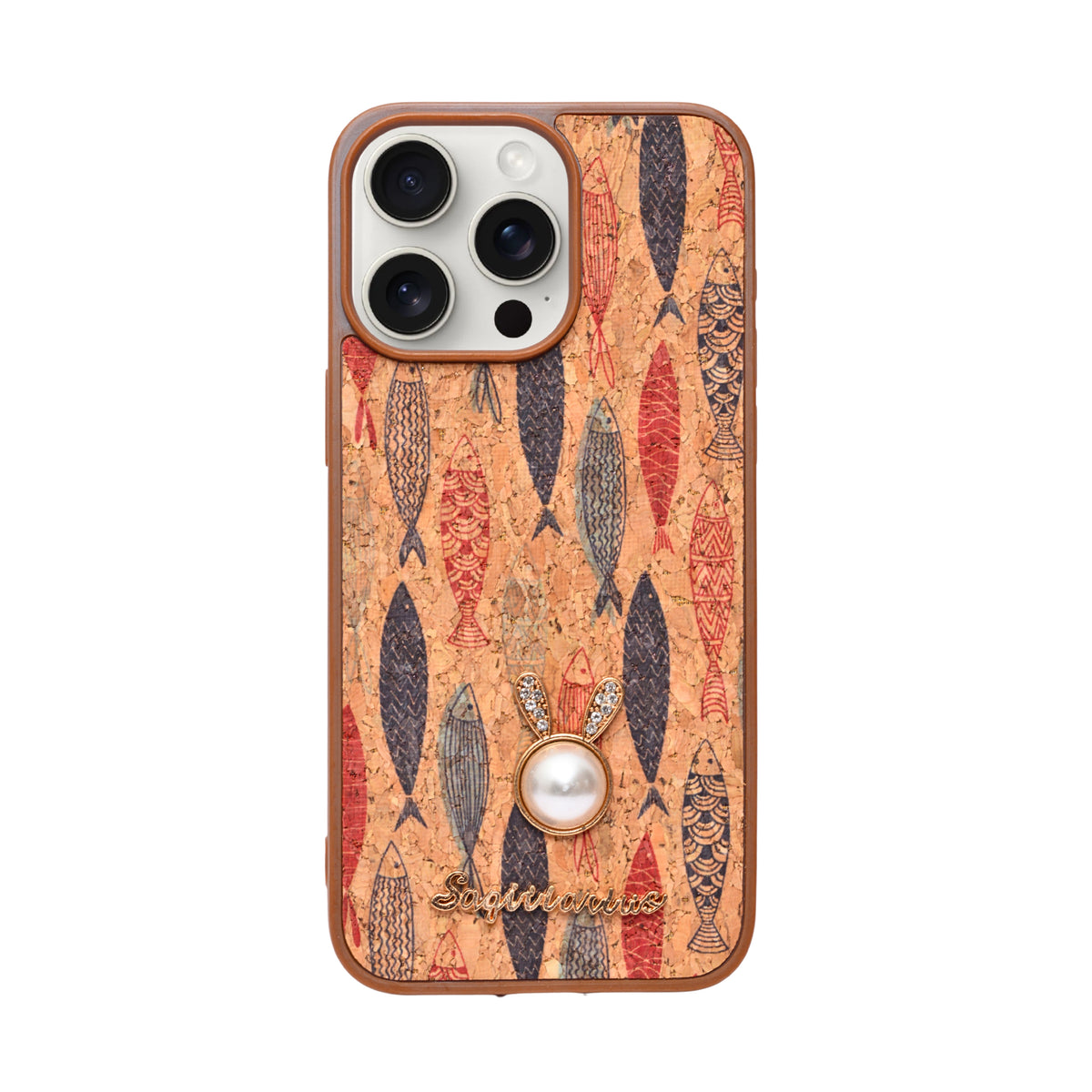 Bohemian Ethnic Print Cork Texture with Pearl Detail Phone Case for iPhone 15 Pro Max
