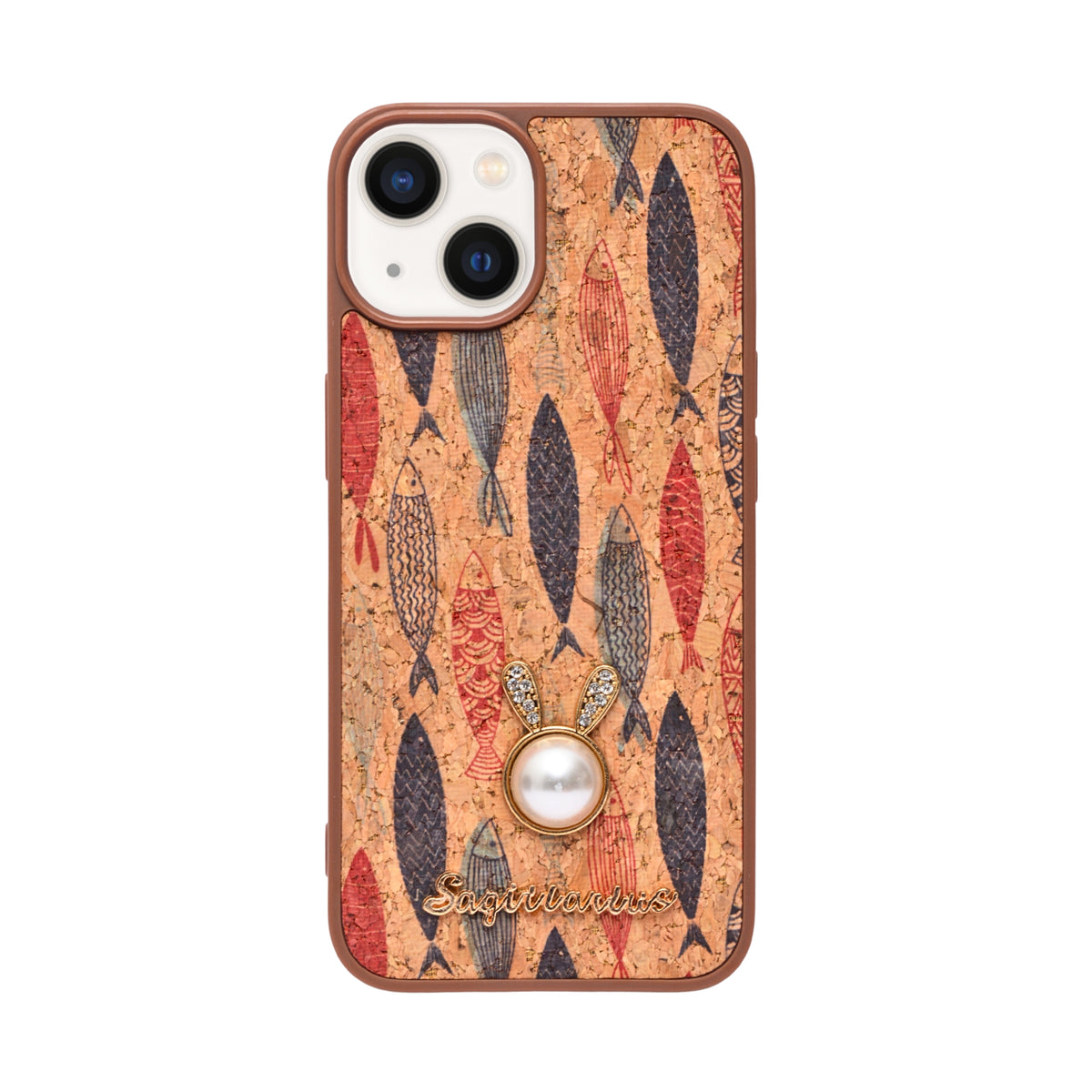 Bohemian Ethnic Print Cork Texture with Pearl Detail Phone Case for iPhone 13 / 14