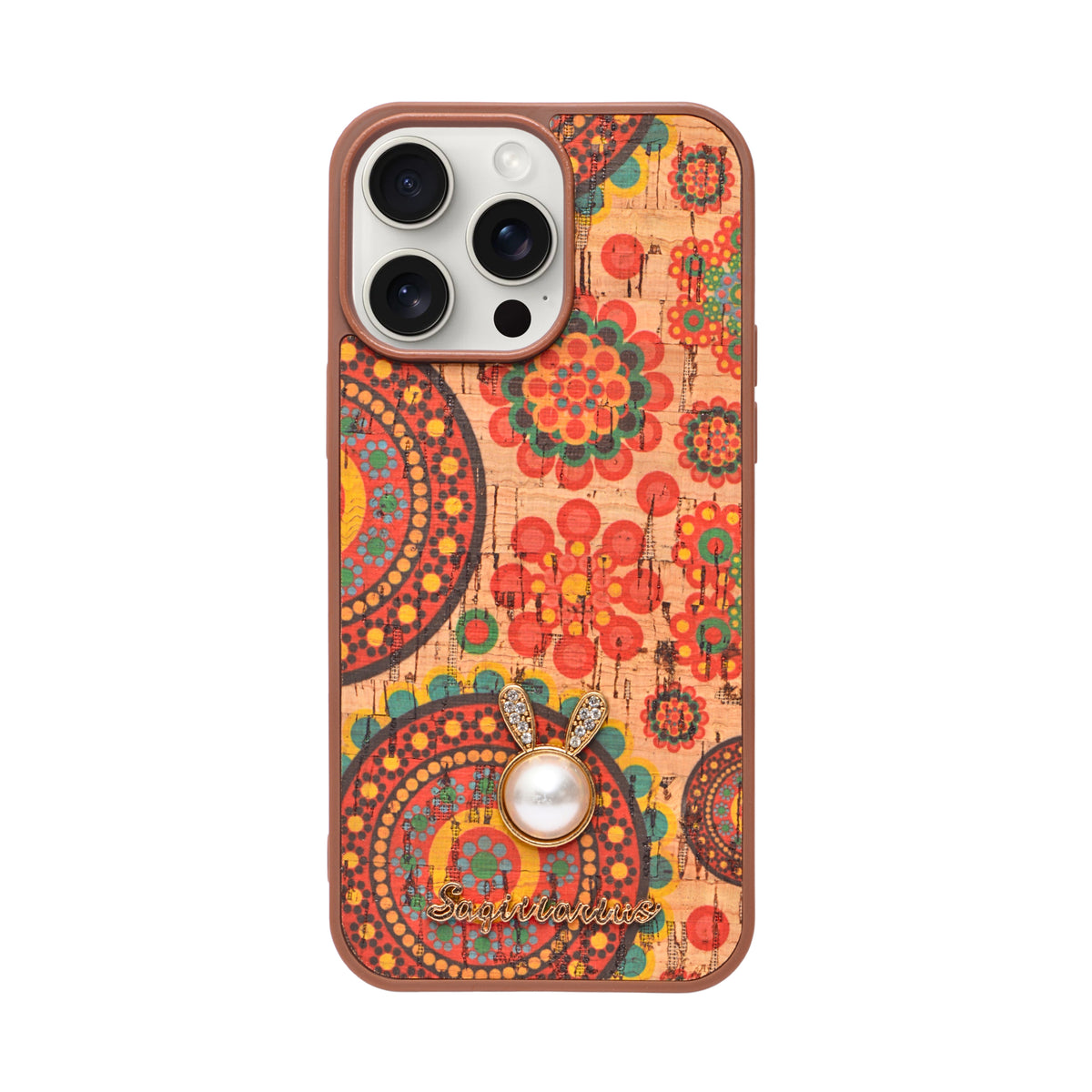 Bohemian Ethnic Print Cork Texture with Pearl Detail Phone Case for iPhone 14 Pro Max