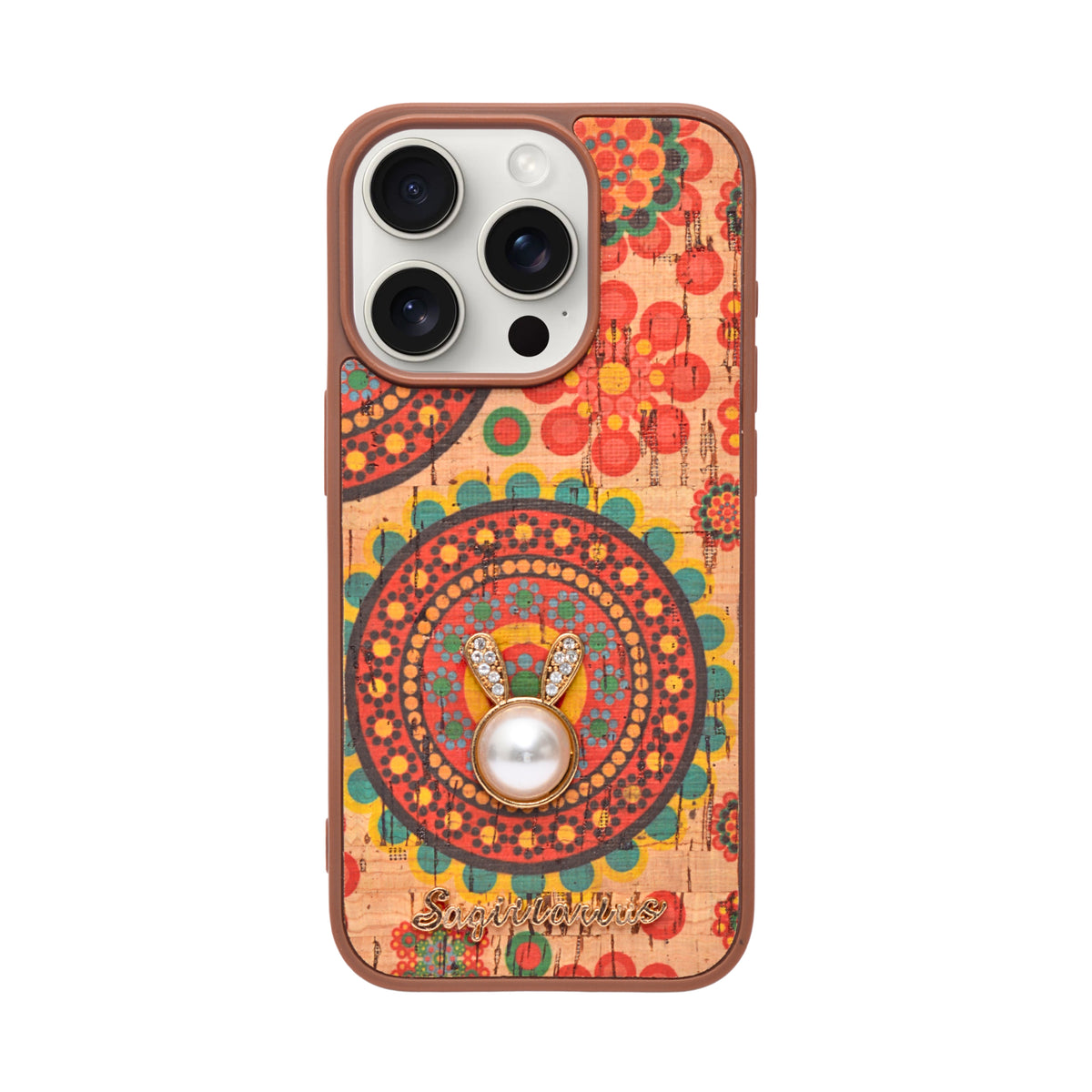 Bohemian Ethnic Print Cork Texture with Pearl Detail Phone Case for iPhone 15 Pro