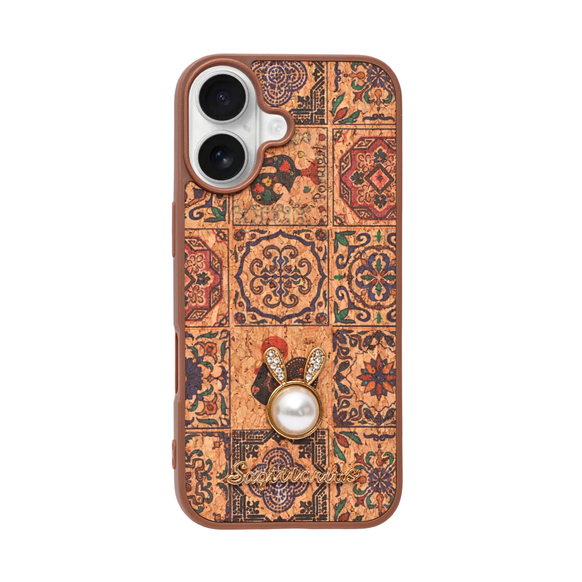 Bohemian Ethnic Print Cork Texture with Pearl Detail Phone Case for iPhone 17