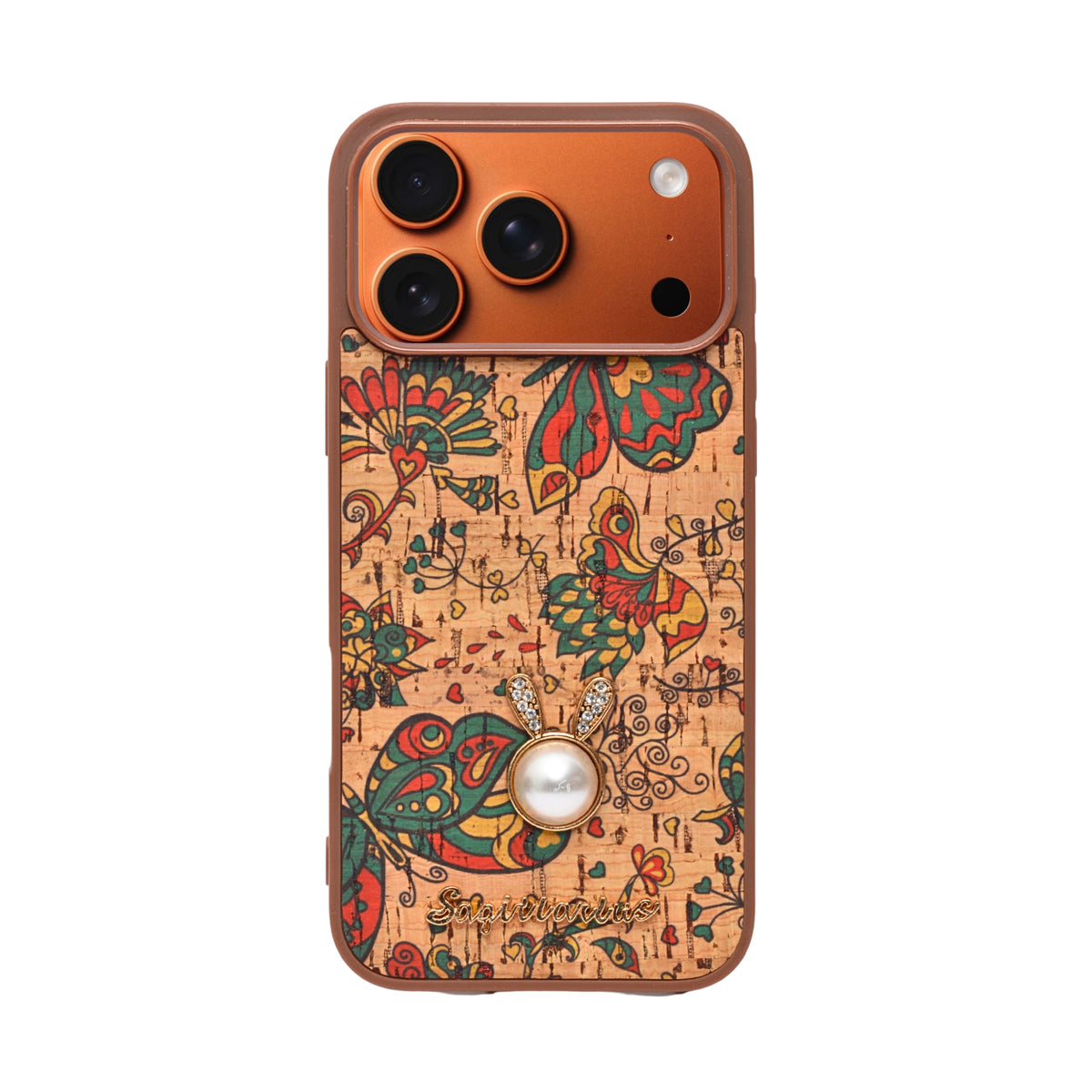 Bohemian Ethnic Print Cork Texture with Pearl Detail Phone Case for iPhone 17 Pro Max