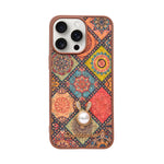 Bohemian Ethnic Print Cork Texture with Pearl Detail Phone Case for iPhone 15 Pro Max