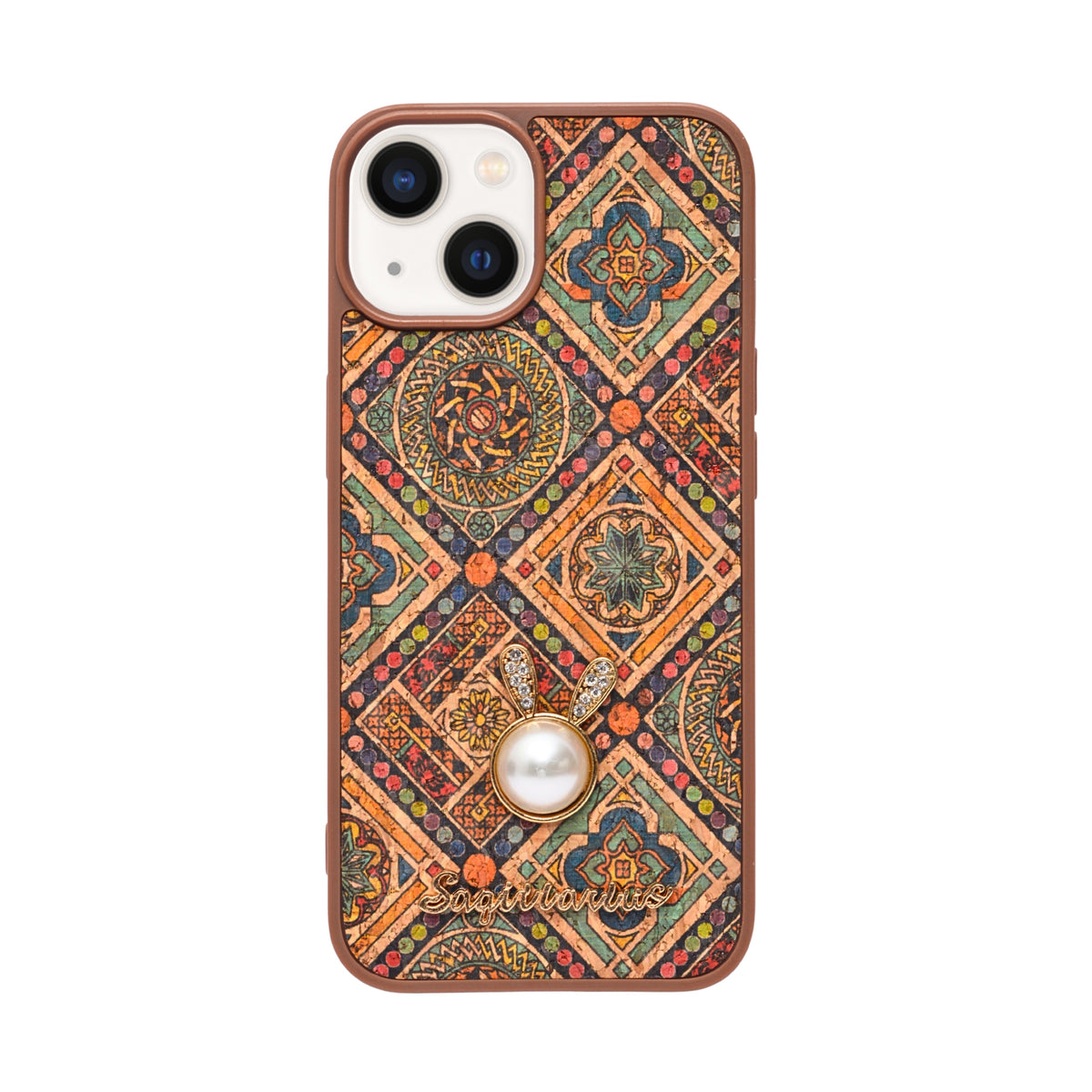 Bohemian Ethnic Print Cork Texture with Pearl Detail Phone Case for iPhone 13 / 14
