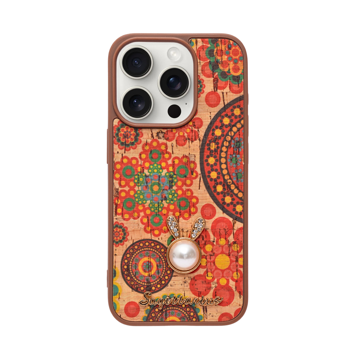 Bohemian Ethnic Print Cork Texture with Pearl Detail Phone Case for iPhone 15 Pro