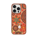 Bohemian Ethnic Print Cork Texture with Pearl Detail Phone Case for iPhone 15 Pro