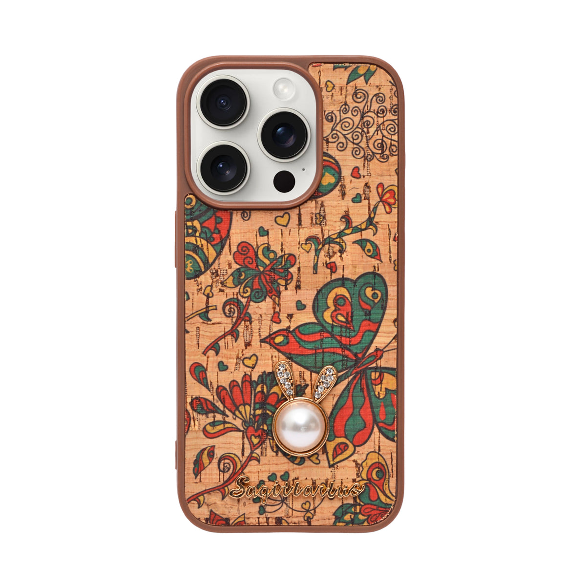 Bohemian Ethnic Print Cork Texture with Pearl Detail Phone Case for iPhone 15 Pro