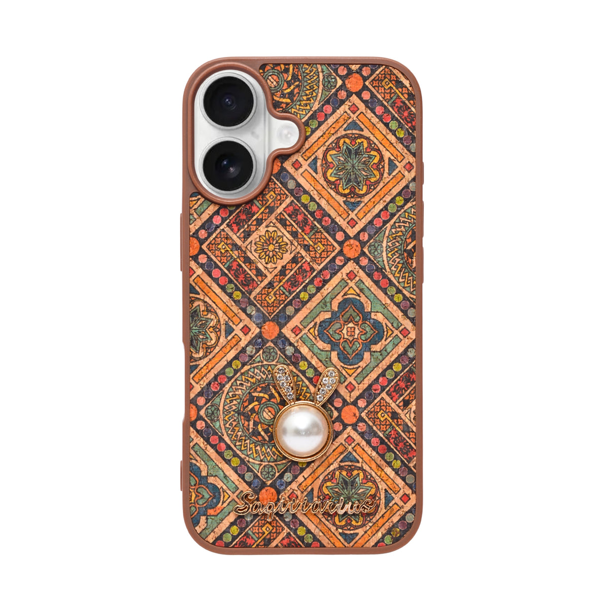 Bohemian Ethnic Print Cork Texture with Pearl Detail Phone Case for iPhone 17