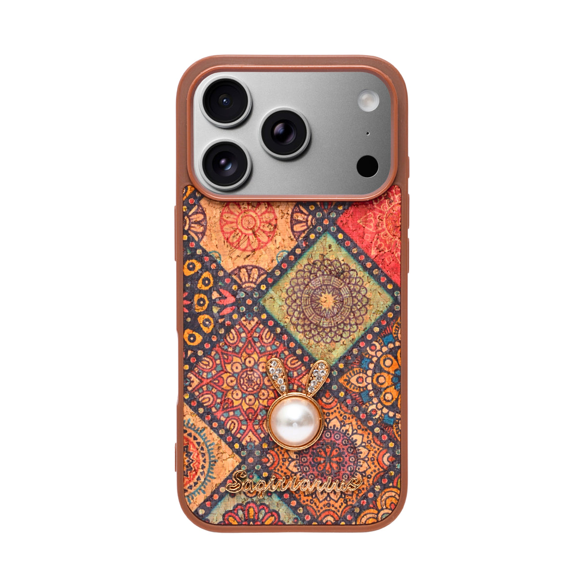 Bohemian Ethnic Print Cork Texture with Pearl Detail Phone Case for iPhone 17 Pro