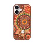Bohemian Ethnic Print Cork Texture with Pearl Detail Phone Case for iPhone 16