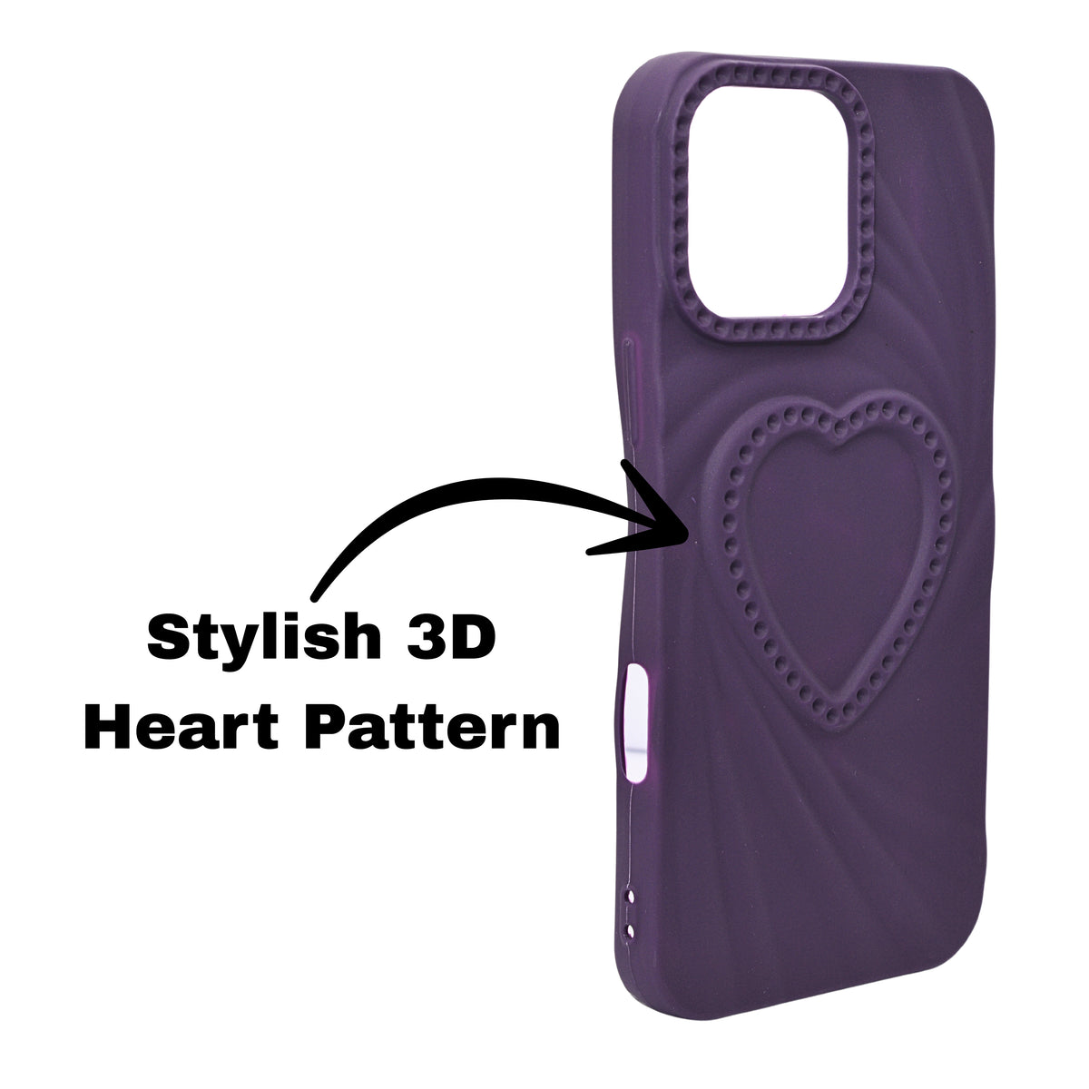 3D Heart Design Soft Silicone Protective Case for iPhone 16 Pro