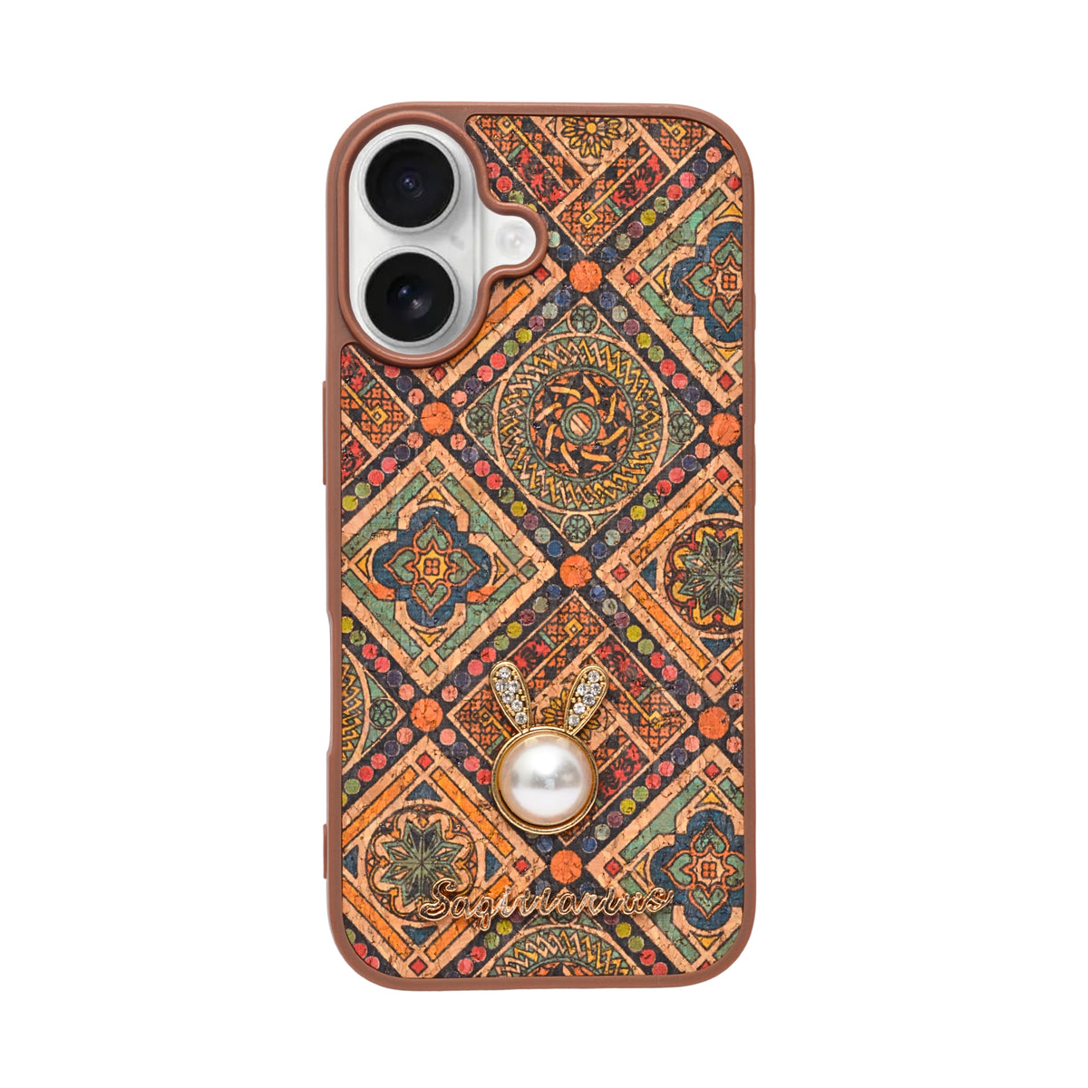 Bohemian Ethnic Print Cork Texture with Pearl Detail Phone Case for iPhone 17