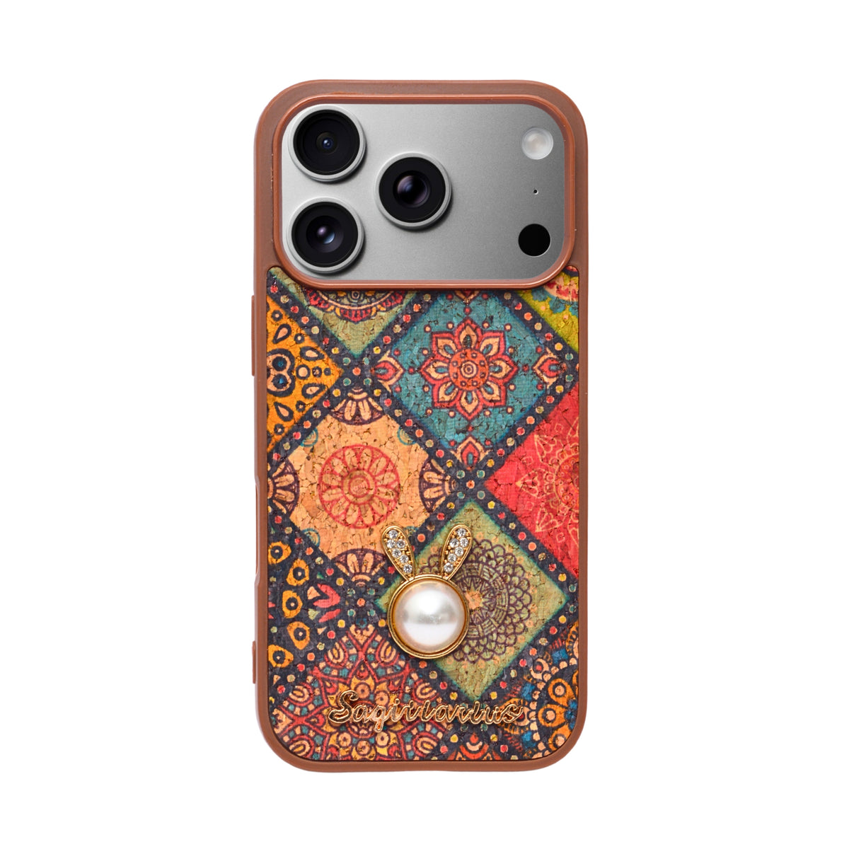 Bohemian Ethnic Print Cork Texture with Pearl Detail Phone Case for iPhone 17 Pro