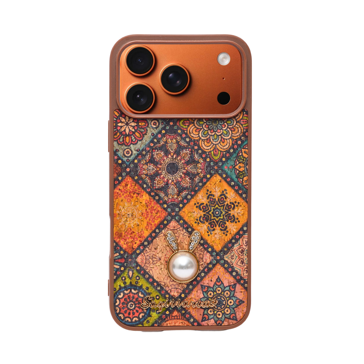 Bohemian Ethnic Print Cork Texture with Pearl Detail Phone Case for iPhone 17 Pro Max