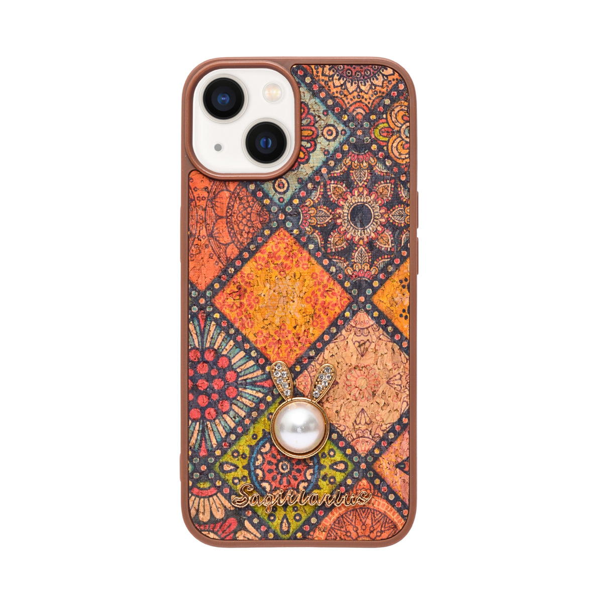 Bohemian Ethnic Print Cork Texture with Pearl Detail Phone Case for iPhone 13 / 14
