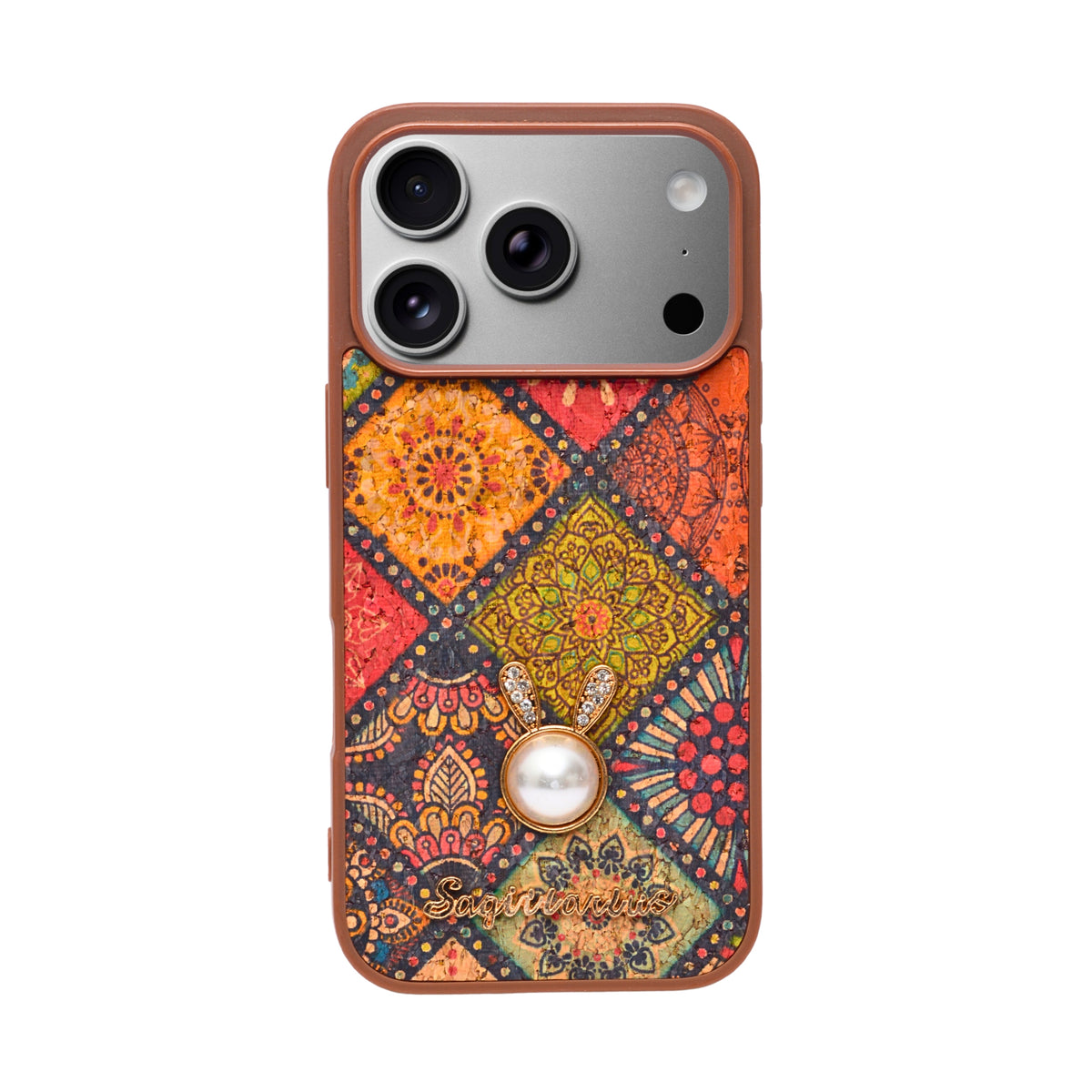 Bohemian Ethnic Print Cork Texture with Pearl Detail Phone Case for iPhone 17 Pro