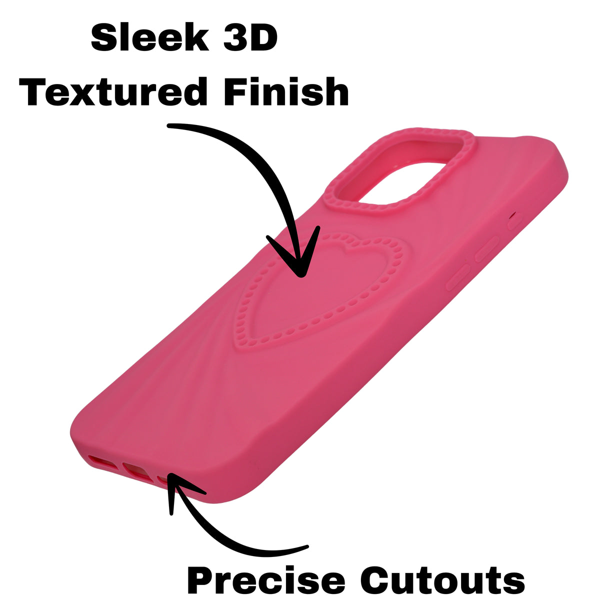 3D Heart Design Soft Silicone Protective Case for iPhone 16 Plus