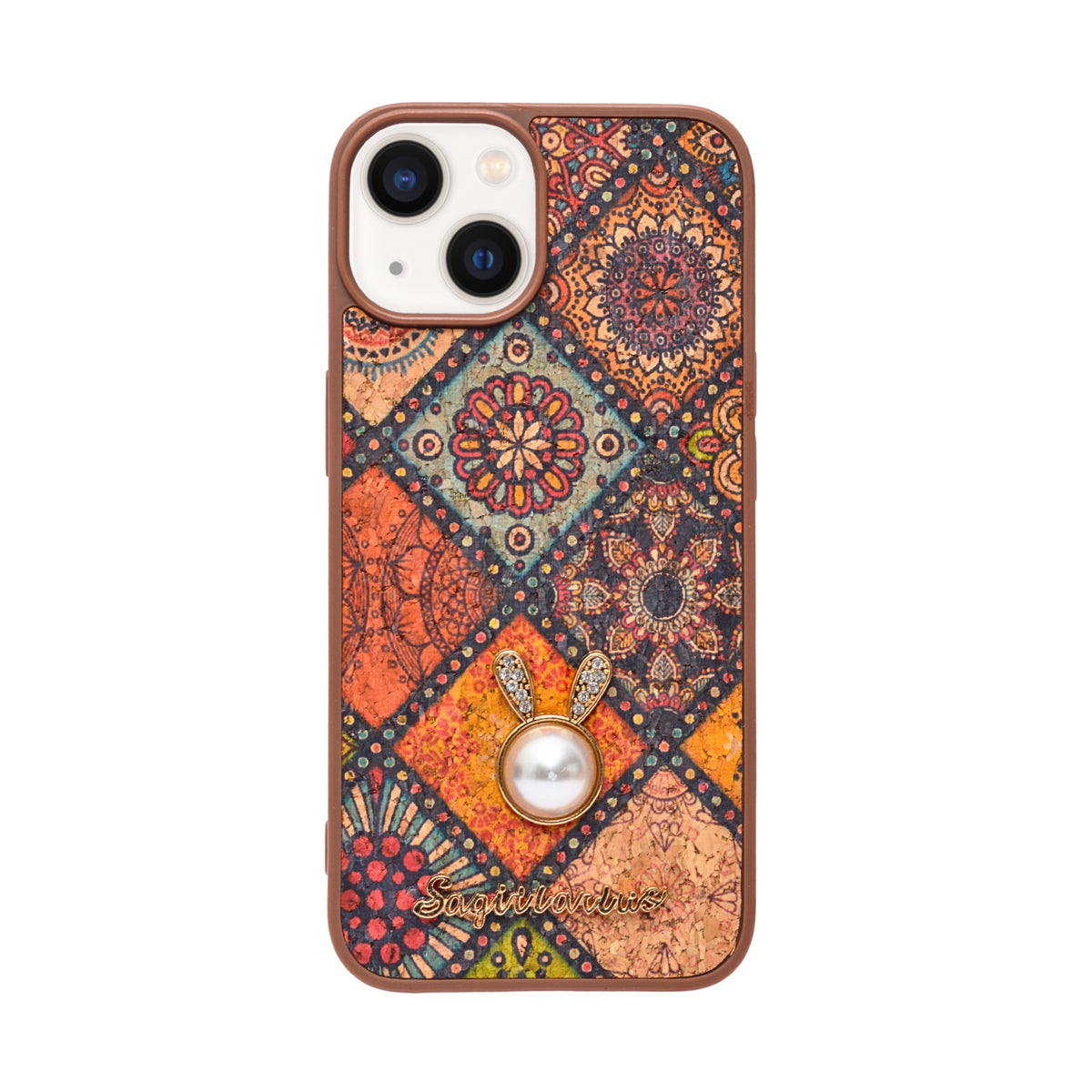Bohemian Ethnic Print Cork Texture with Pearl Detail Phone Case for iPhone 13 / 14