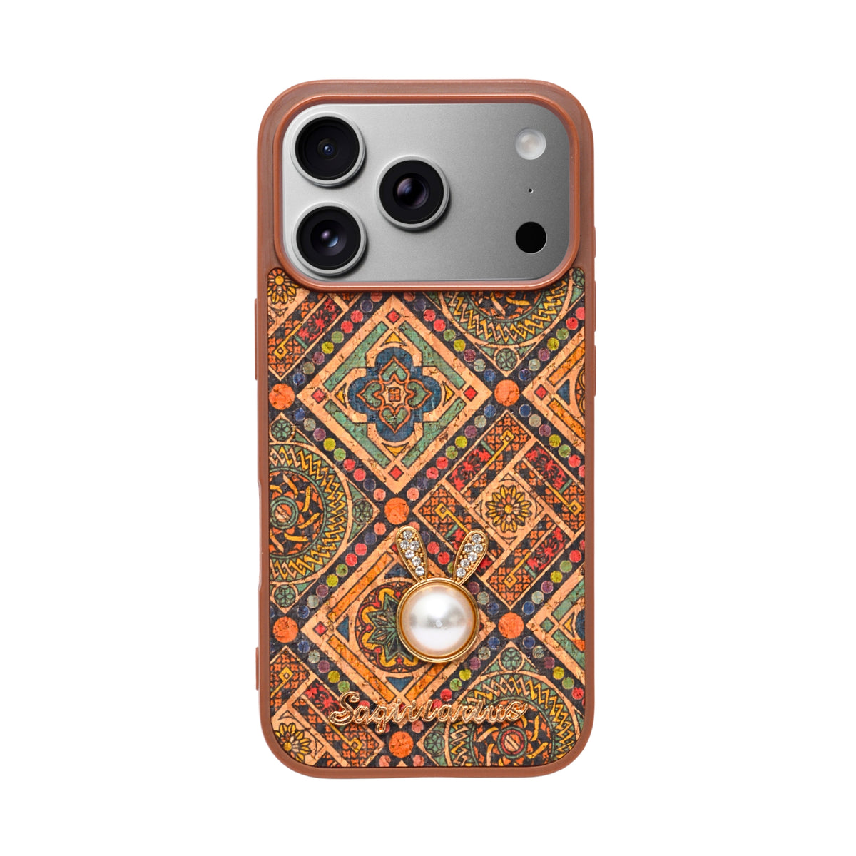 Bohemian Ethnic Print Cork Texture with Pearl Detail Phone Case for iPhone 17 Pro
