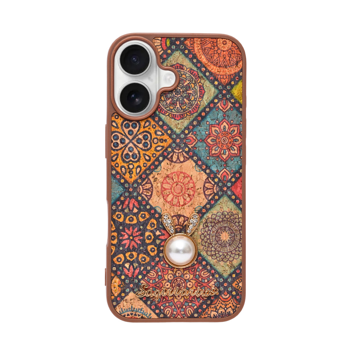 Bohemian Ethnic Print Cork Texture with Pearl Detail Phone Case for iPhone 17