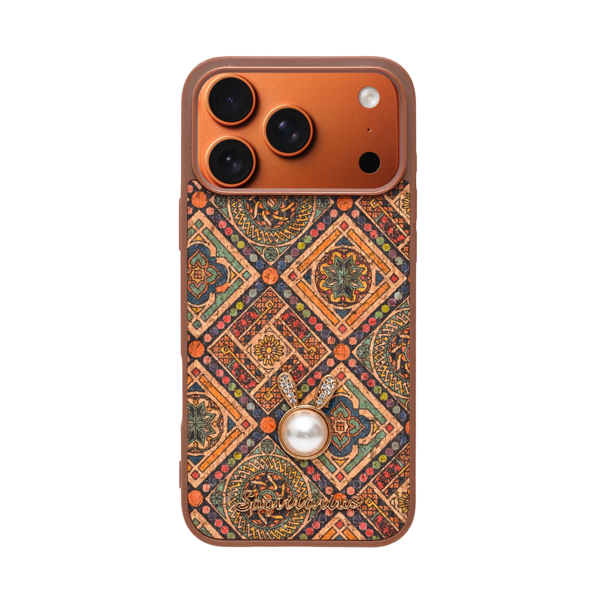Bohemian Ethnic Print Cork Texture with Pearl Detail Phone Case for iPhone 17 Pro Max