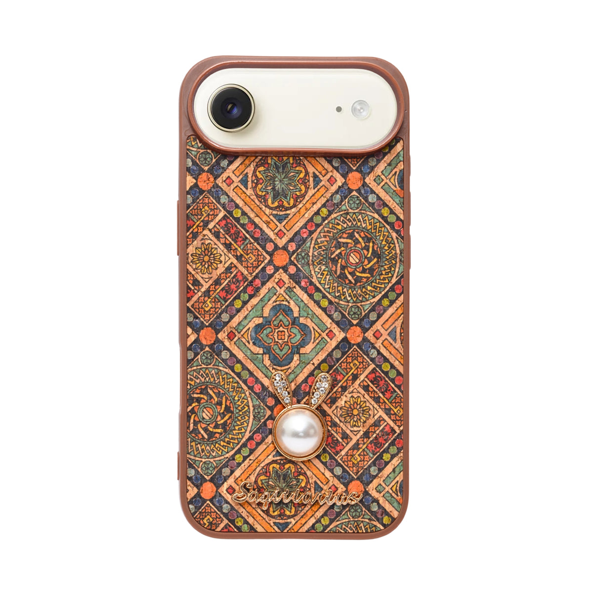 Bohemian Ethnic Print Cork Texture with Pearl Detail Phone Case for iPhone 17 Air