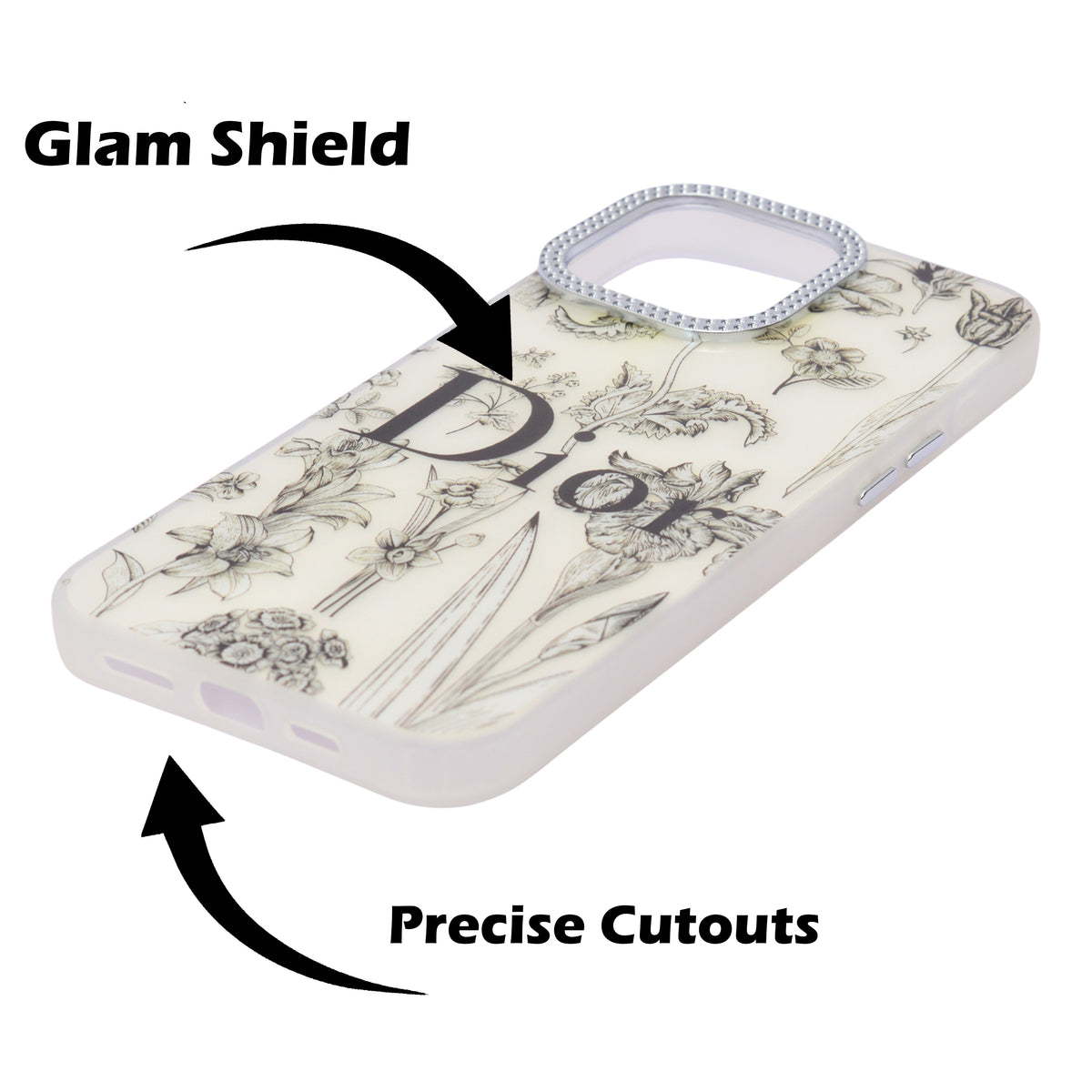 Luxury Printed With Rhinestone Camera Border Case For iPhone 15 Pro Max