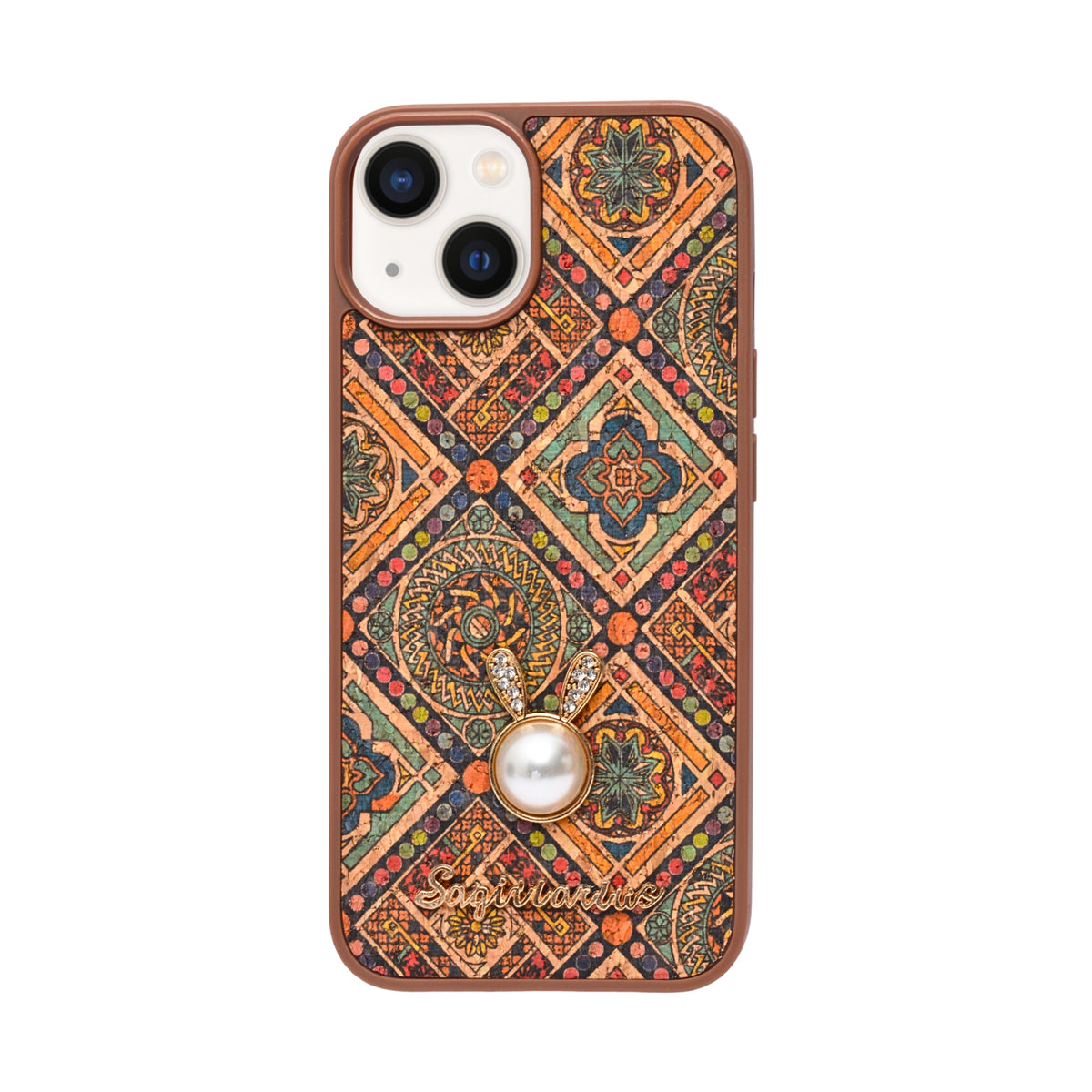 Bohemian Ethnic Print Cork Texture with Pearl Detail Phone Case for iPhone 13 / 14